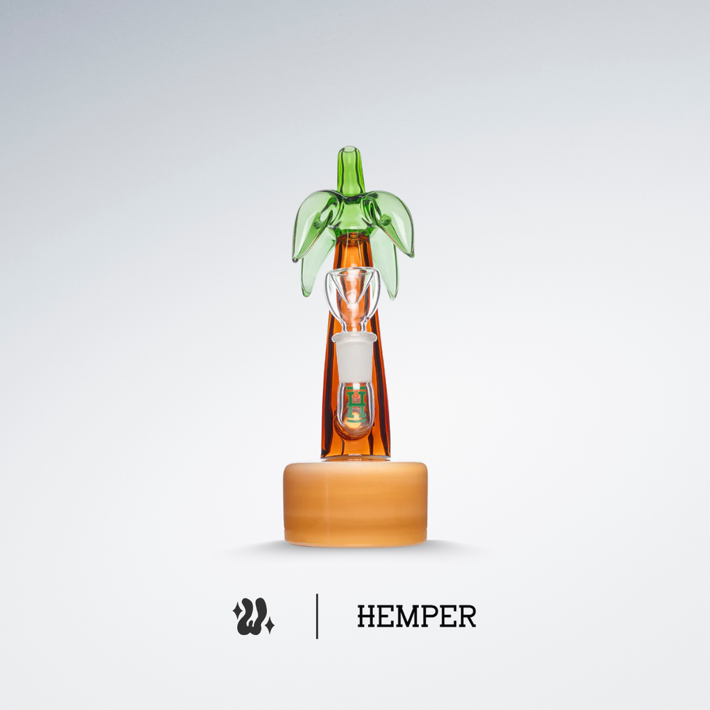 Bong Hemper Tropical Palm con percolador de vástago fijo y cuello curvo