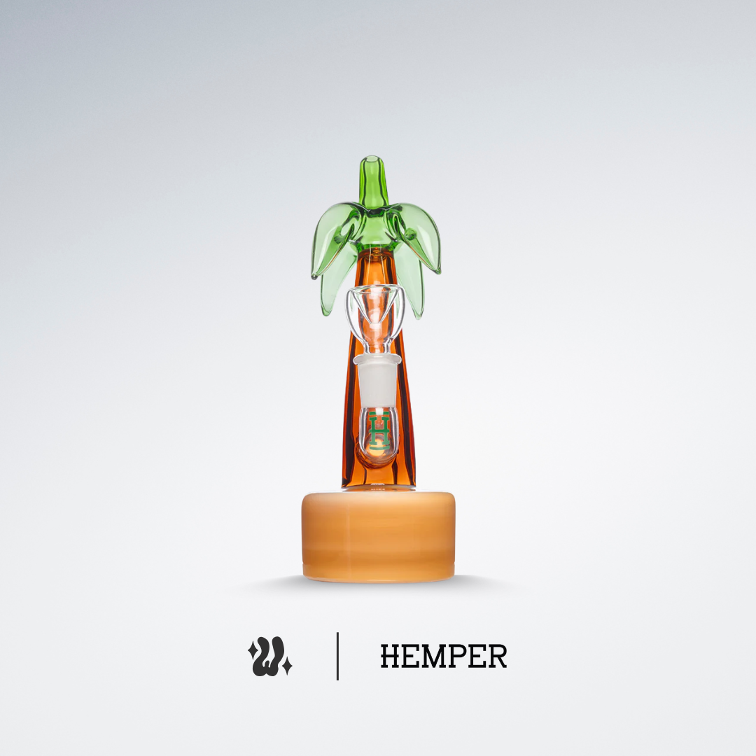 Bong Hemper Tropical Palm con percolador de vástago fijo y cuello curvo