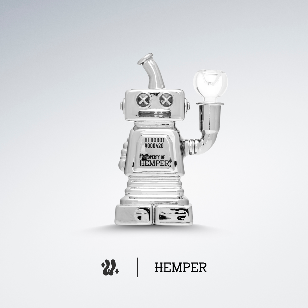 Bong Hemper Mini Hi-Robot en vidrio de borosilicato de 5 mm con diseño retro futurista
