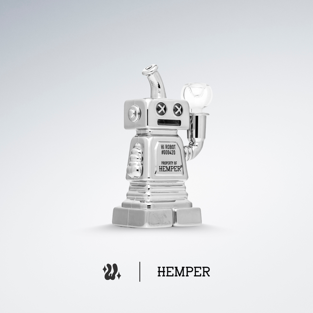 Bong Hemper Mini Hi-Robot con base plana pesada para estabilidad en mesa