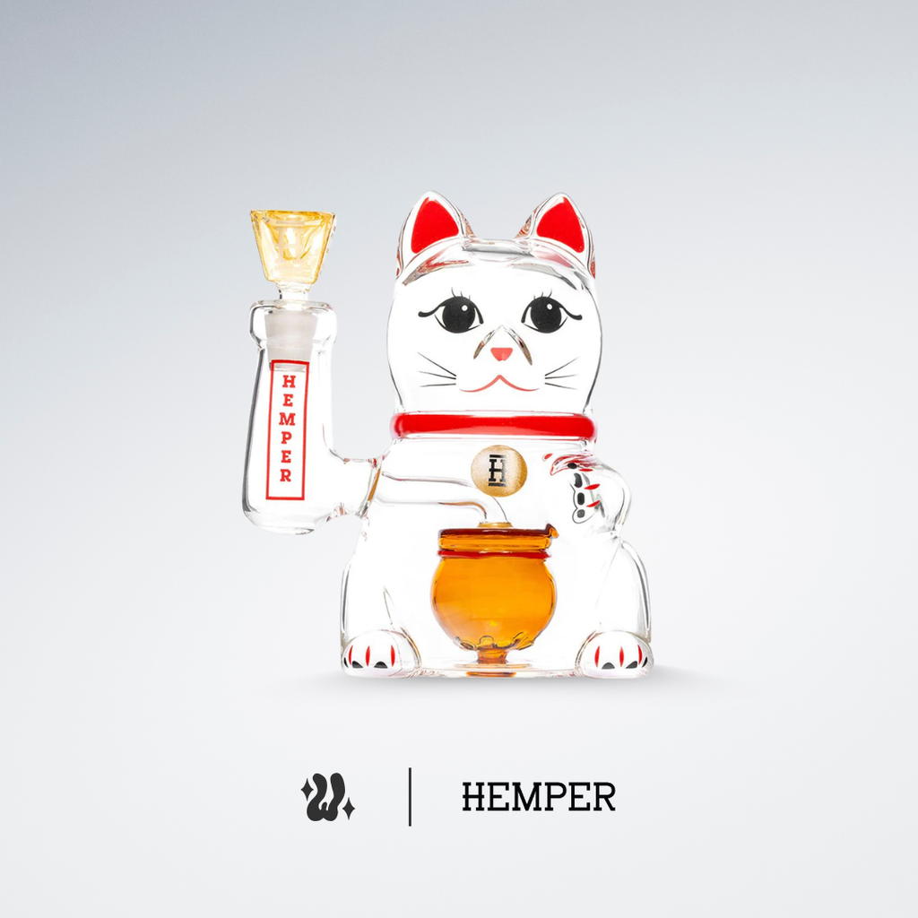 Bong Hemper Lucky Cat en vidrio de borosilicato de 5 mm con diseño maneki-neko