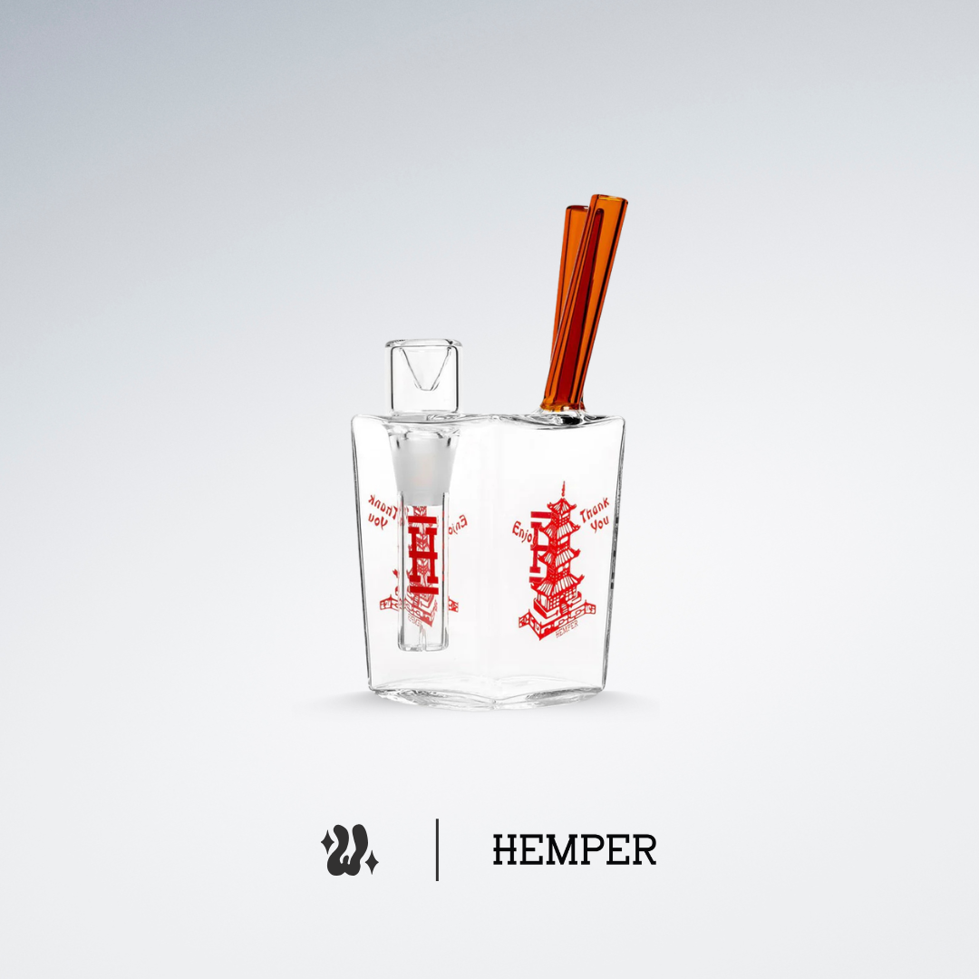 Bong Hemper Takeout en vidrio de borosilicato de 5 mm con diseño de caja de comida china